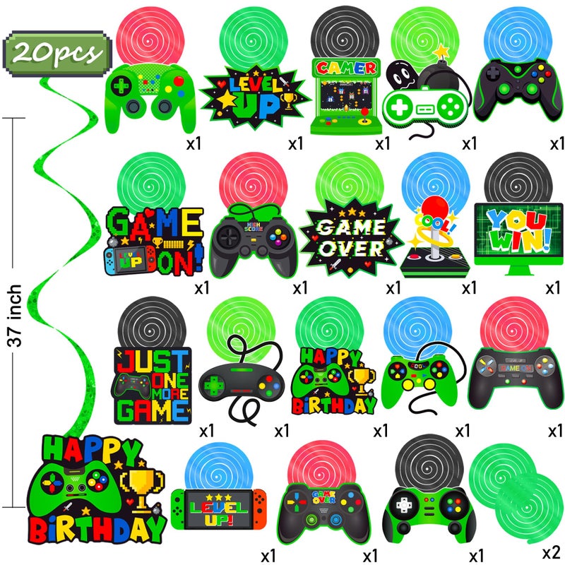 umoni Green Video Game Hanging Swirls 20Pcs Gamer Birthday Party Decorations Game On Birthday Hanging Decoraiton Gaming Ceiling Streamers for Game Level Up Party Supplies - Image 2